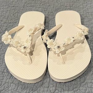 White Floral Bridal Flip Flops